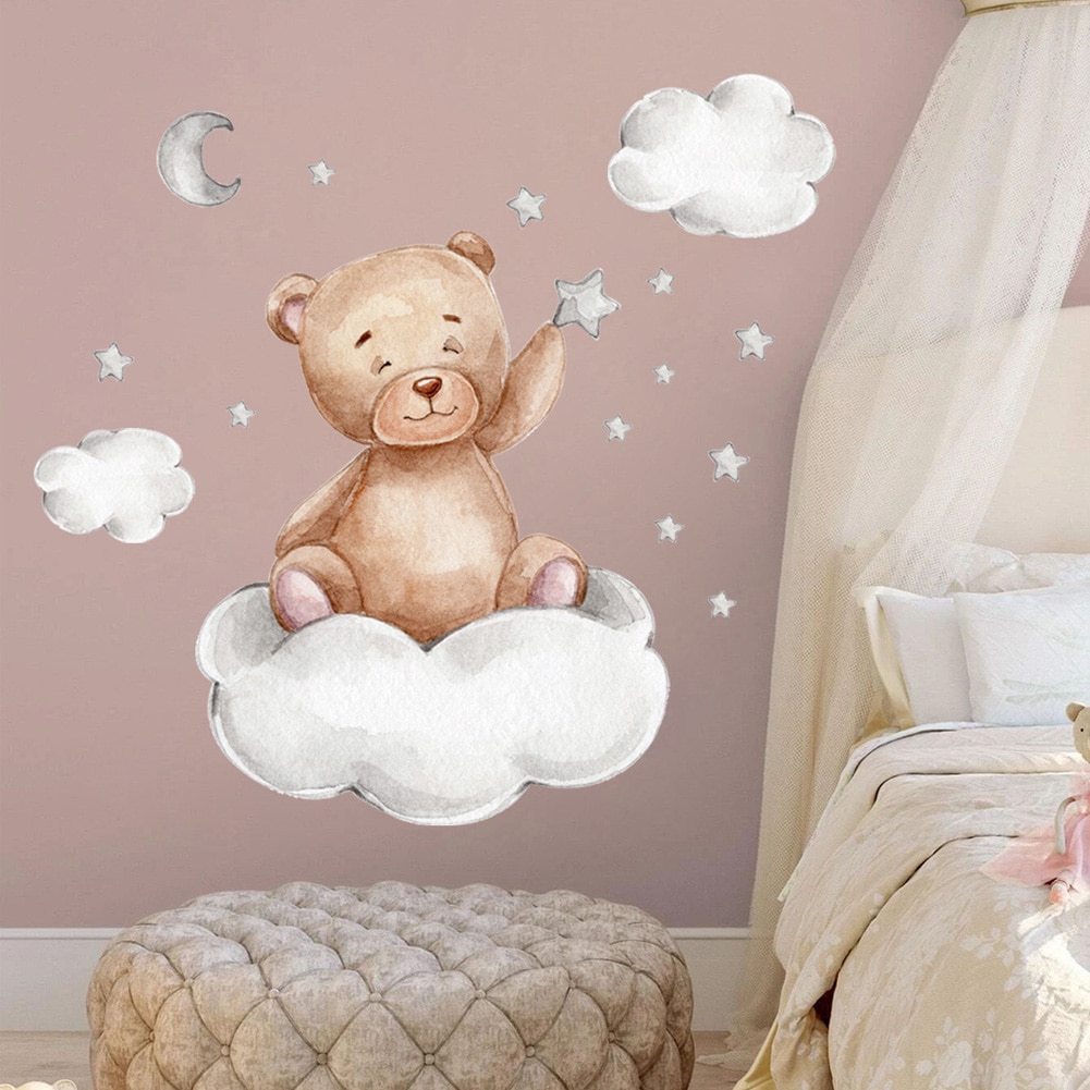 Bear Moon Clouds Stars Wall Stickers Bedroom For Baby Kids Room Background Home Decoration Living Room Wallpaper Nursery Sticker Bear Moon Clouds Stars Wall Stickers Bedroom For Baby Kids Room Background Home Decoration Living Room Wallpaper Nursery Sticker