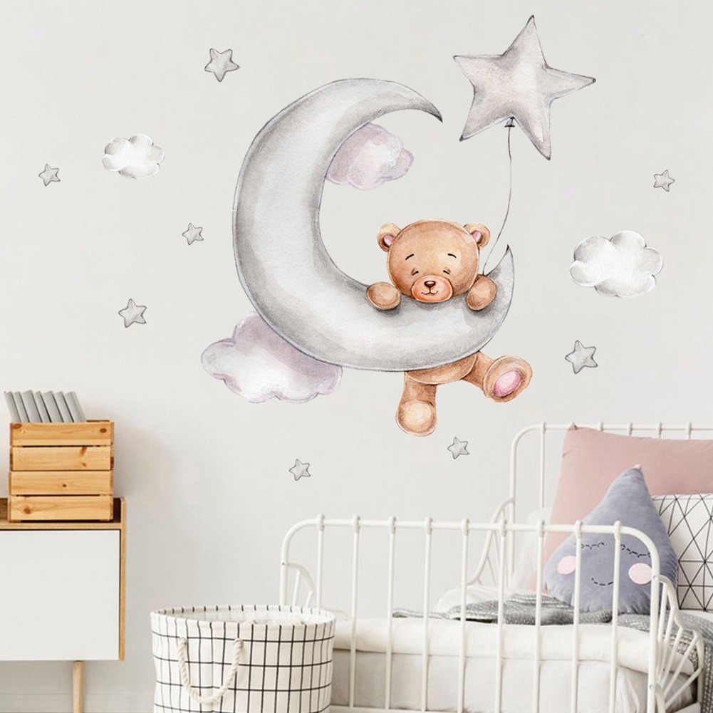 Bear Moon Clouds Stars Wall Stickers Bedroom For Baby Kids Room Background Home Decoration Living Room Wallpaper Nursery Sticker Bear Moon Clouds Stars Wall Stickers Bedroom For Baby Kids Room Background Home Decoration Living Room Wallpaper Nursery Sticker