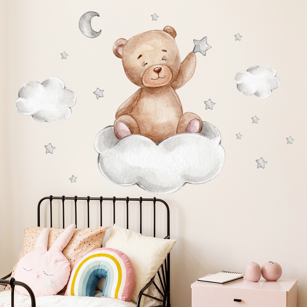 Bear Moon Clouds Stars Wall Stickers Bedroom For Baby Kids Room Background Home Decoration Living Room Wallpaper Nursery Sticker Bear Moon Clouds Stars Wall Stickers Bedroom For Baby Kids Room Background Home Decoration Living Room Wallpaper Nursery Sticker