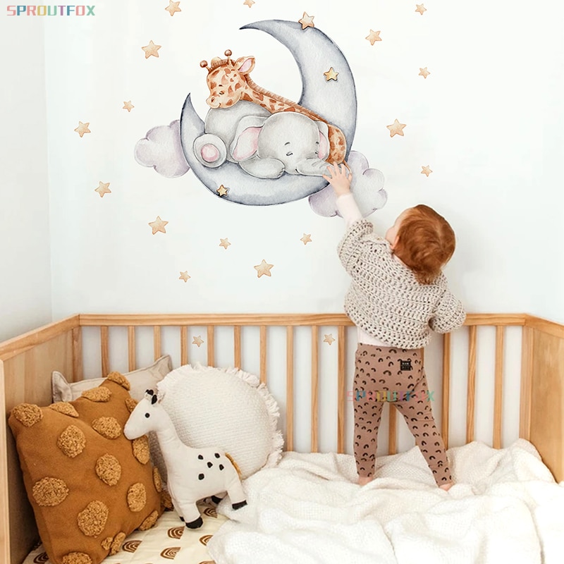 Elephant Giraffe Wall Stickers For Kids Rooms Wall Decorative Vinyl Animal Pattern Moon Child Wall Stickers For Children's Room Elephant Giraffe Wall Stickers For Kids Rooms Wall Decorative Vinyl Animal Pattern Moon Child Wall Stickers For Children's Room