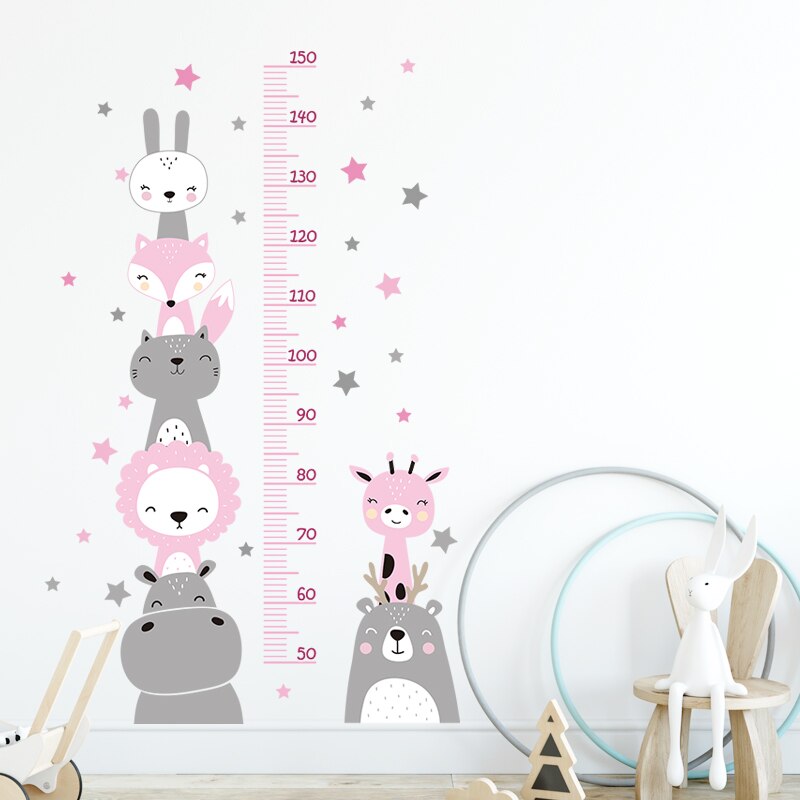 Animals Bear Lion Hearts Height Measurement Ruller Wall Stickers For Kids Rooms Cartoon Decorative 3D Kids Wall Nursery Decals Animals Bear Lion Hearts Height Measurement Ruller Wall Stickers For Kids Rooms Cartoon Decorative 3D Kids Wall Nursery Decals