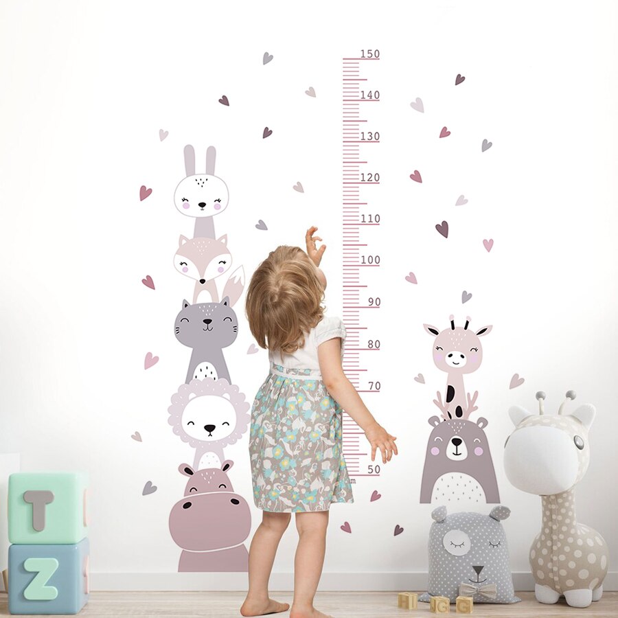 Animals Bear Lion Hearts Height Measurement Ruller Wall Stickers For Kids Rooms Cartoon Decorative 3D Kids Wall Nursery Decals Animals Bear Lion Hearts Height Measurement Ruller Wall Stickers For Kids Rooms Cartoon Decorative 3D Kids Wall Nursery Decals