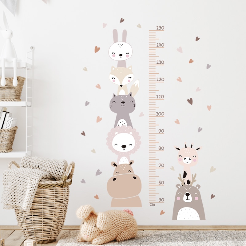 Animals Bear Lion Hearts Height Measurement Ruller Wall Stickers For Kids Rooms Cartoon Decorative 3D Kids Wall Nursery Decals Animals Bear Lion Hearts Height Measurement Ruller Wall Stickers For Kids Rooms Cartoon Decorative 3D Kids Wall Nursery Decals