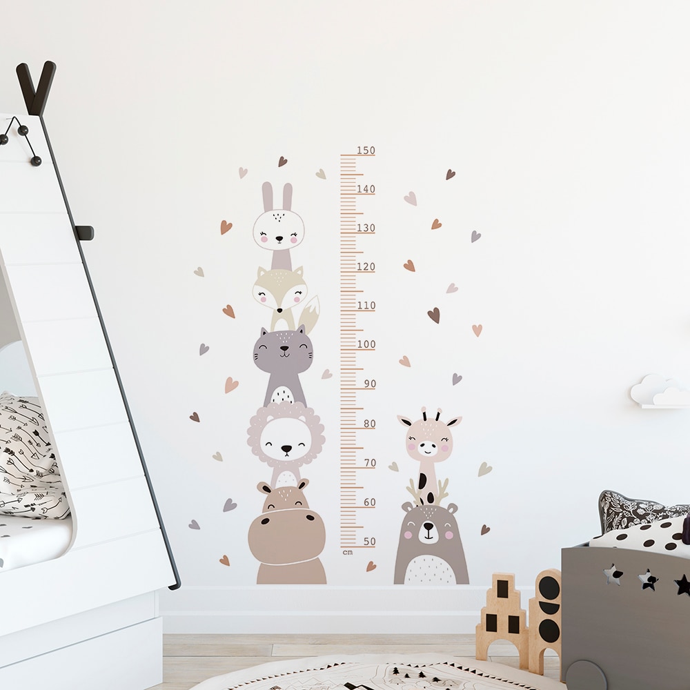 Animals Bear Lion Hearts Height Measurement Ruller Wall Stickers For Kids Rooms Cartoon Decorative 3D Kids Wall Nursery Decals Animals Bear Lion Hearts Height Measurement Ruller Wall Stickers For Kids Rooms Cartoon Decorative 3D Kids Wall Nursery Decals