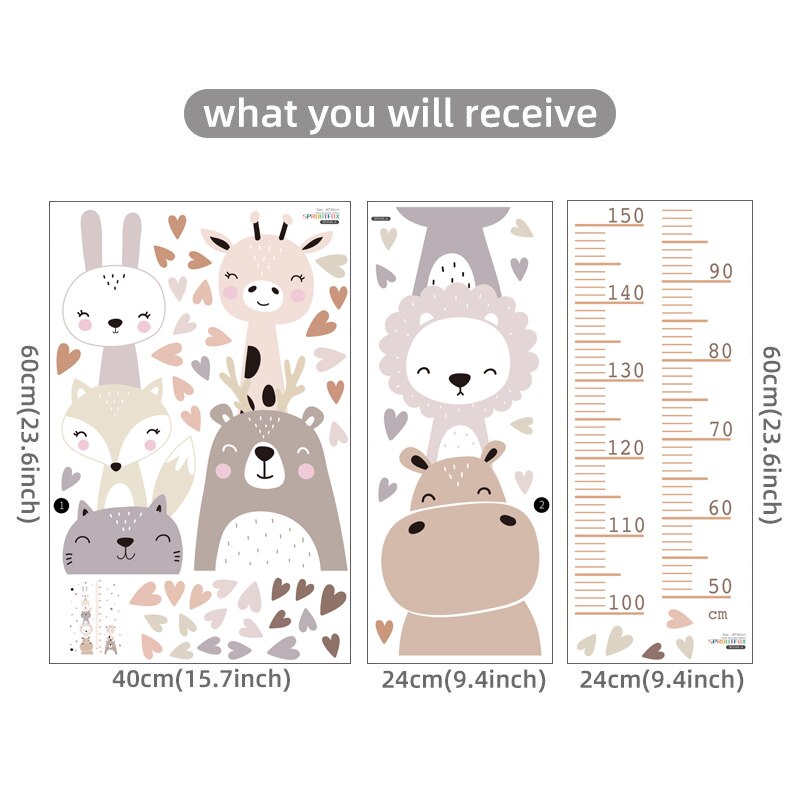 Animals Bear Lion Hearts Height Measurement Ruller Wall Stickers For Kids Rooms Cartoon Decorative 3D Kids Wall Nursery Decals Animals Bear Lion Hearts Height Measurement Ruller Wall Stickers For Kids Rooms Cartoon Decorative 3D Kids Wall Nursery Decals