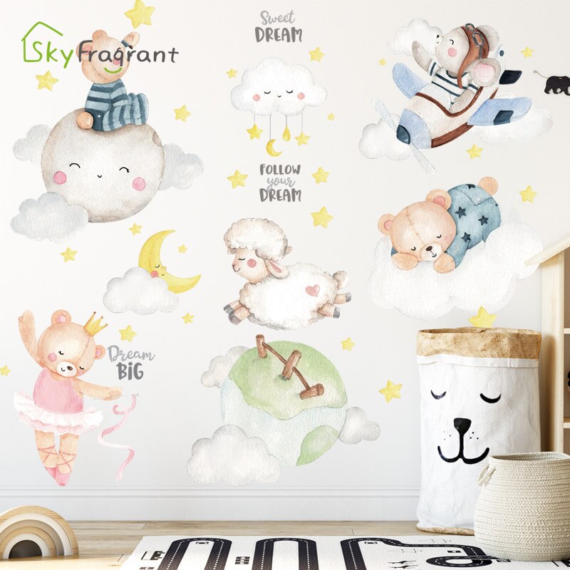 Cartoon Animal Sheep Wall Stickers For Kids Rooms Baby Girl Bedroom Wall Decorations Self Adhesive Decoration Sticker Home Decor Cartoon Animal Sheep Wall Stickers For Kids Rooms Baby Girl Bedroom Wall Decorations Self Adhesive Decoration Sticker Home Decor