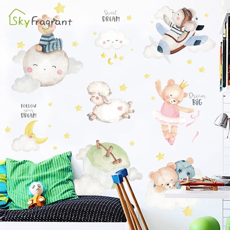 Cartoon Animal Sheep Wall Stickers For Kids Rooms Baby Girl Bedroom Wall Decorations Self Adhesive Decoration Sticker Home Decor Cartoon Animal Sheep Wall Stickers For Kids Rooms Baby Girl Bedroom Wall Decorations Self Adhesive Decoration Sticker Home Decor