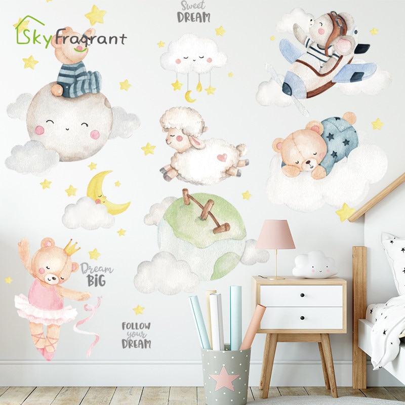 Cartoon Animal Sheep Wall Stickers For Kids Rooms Baby Girl Bedroom Wall Decorations Self Adhesive Decoration Sticker Home Decor Cartoon Animal Sheep Wall Stickers For Kids Rooms Baby Girl Bedroom Wall Decorations Self Adhesive Decoration Sticker Home Decor