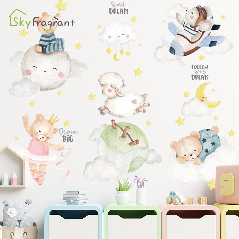 Cartoon Animal Sheep Wall Stickers For Kids Rooms Baby Girl Bedroom Wall Decorations Self Adhesive Decoration Sticker Home Decor Cartoon Animal Sheep Wall Stickers For Kids Rooms Baby Girl Bedroom Wall Decorations Self Adhesive Decoration Sticker Home Decor