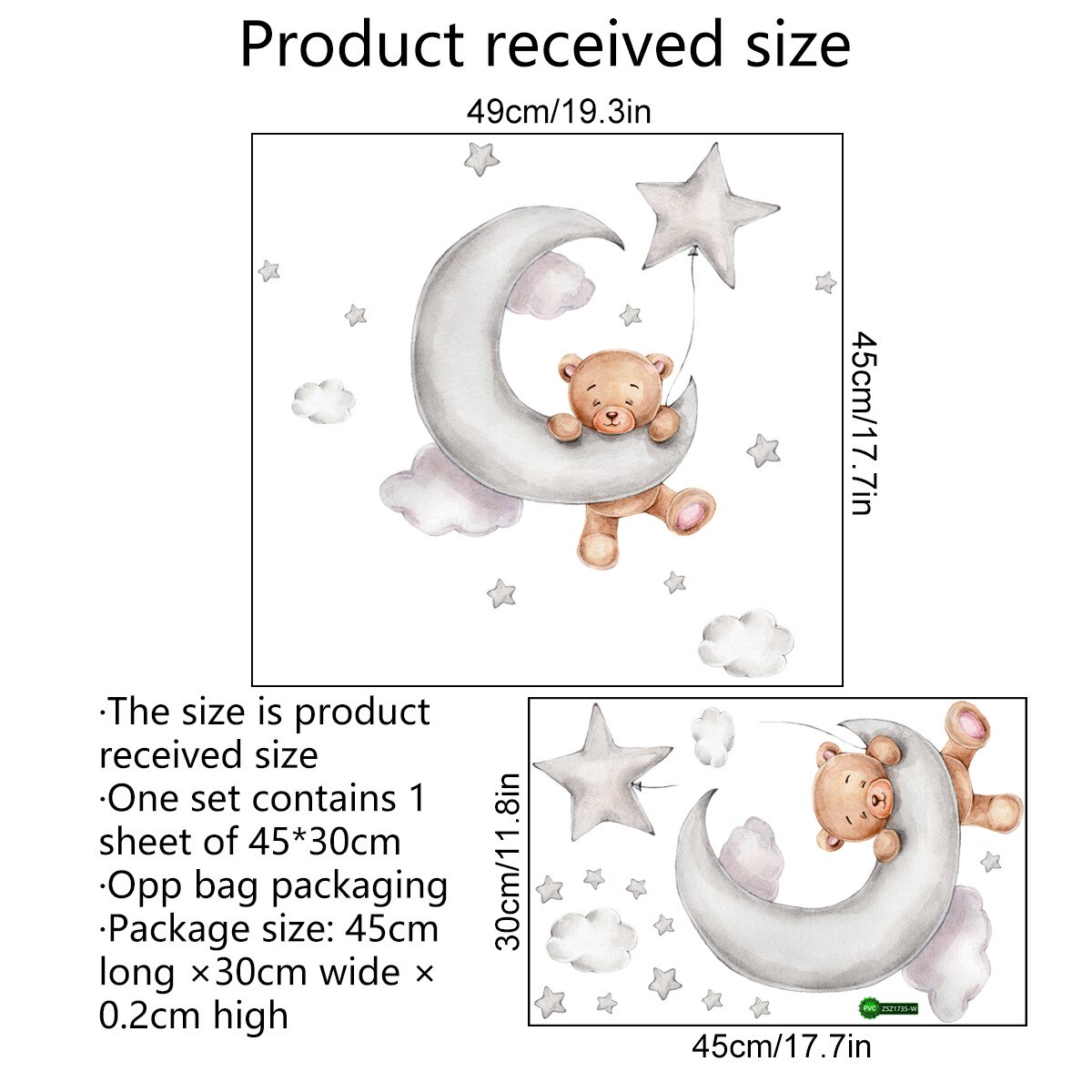 Teddy Bear Sleep on Moon Star Wall Stickers for Baby Kids Room Nursery Wall Decals Peel and Stick Home Room Furniture Decoration