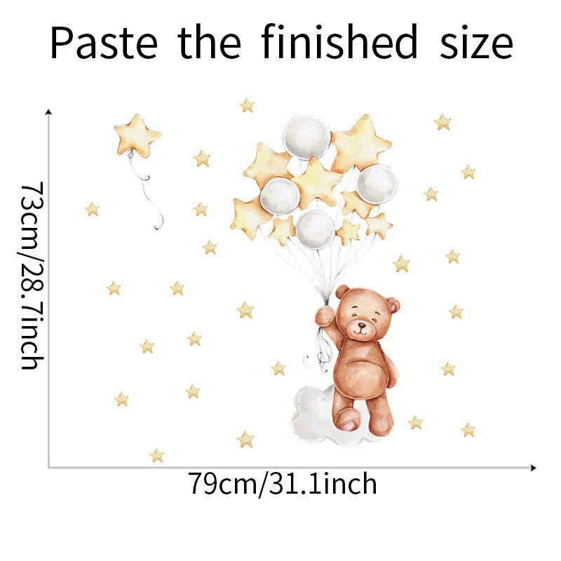 Teddy Bear Sleep on Moon Star Wall Stickers for Baby Kids Room Nursery Wall Decals Peel and Stick Home Room Furniture Decoration