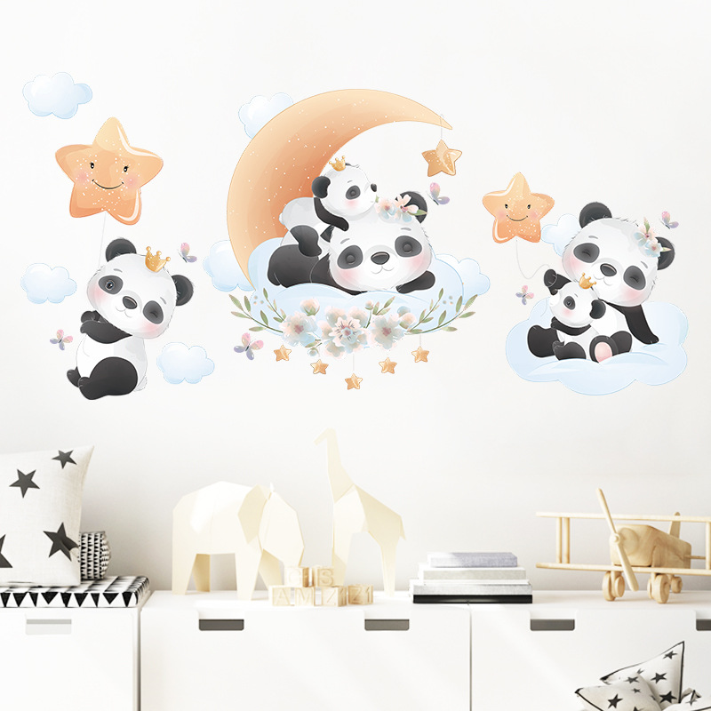 Teddy Bear Sleep on Moon Star Wall Stickers for Baby Kids Room Nursery Wall Decals Peel and Stick Home Room Furniture Decoration