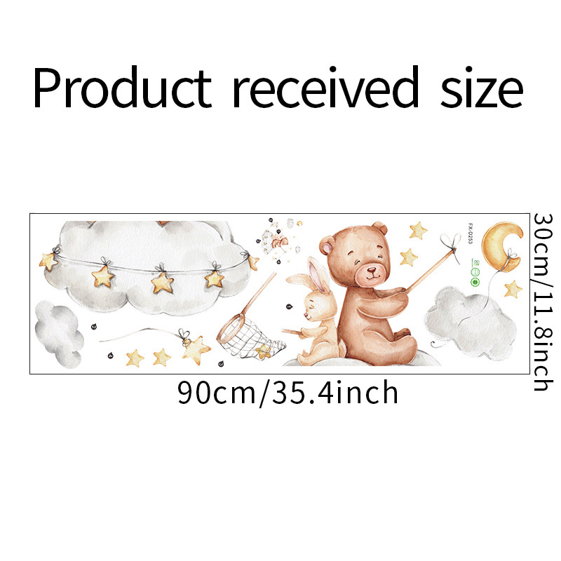 Teddy Bear Sleep on Moon Star Wall Stickers for Baby Kids Room Nursery Wall Decals Peel and Stick Home Room Furniture Decoration