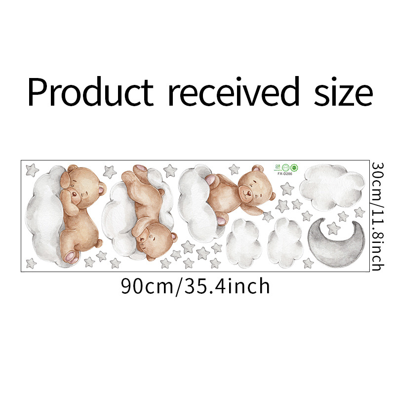 Teddy Bear Sleep on Moon Star Wall Stickers for Baby Kids Room Nursery Wall Decals Peel and Stick Home Room Furniture Decoration