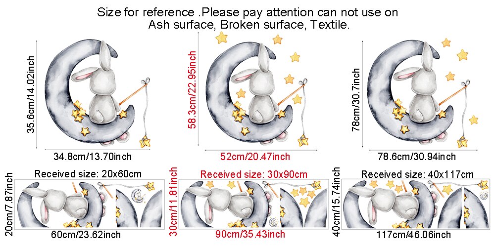 Cartoon Bunny Moon and Stars Wall Stickers for Kids Room Baby Room Decoration Animals Wall Decals Girls Boys Bedroom Wallpaper