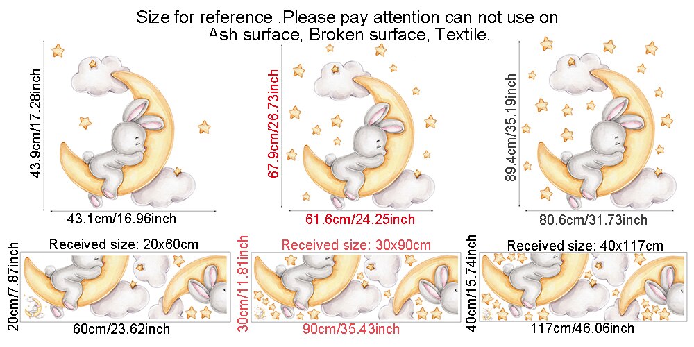 Cartoon Bunny Moon and Stars Wall Stickers for Kids Room Baby Room Decoration Animals Wall Decals Girls Boys Bedroom Wallpaper