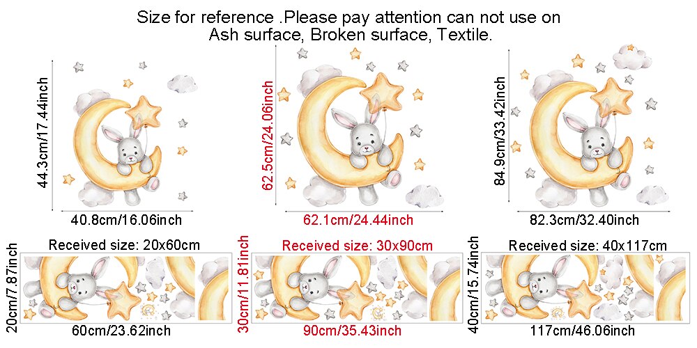 Cartoon Bunny Moon and Stars Wall Stickers for Kids Room Baby Room Decoration Animals Wall Decals Girls Boys Bedroom Wallpaper