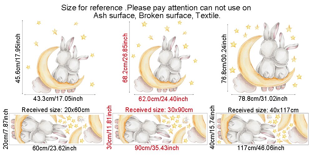 Cartoon Bunny Moon and Stars Wall Stickers for Kids Room Baby Room Decoration Animals Wall Decals Girls Boys Bedroom Wallpaper