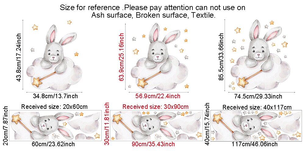 Cartoon Bunny Moon and Stars Wall Stickers for Kids Room Baby Room Decoration Animals Wall Decals Girls Boys Bedroom Wallpaper