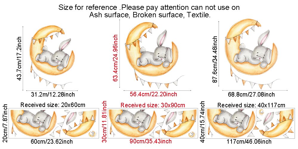 Cartoon Bunny Moon and Stars Wall Stickers for Kids Room Baby Room Decoration Animals Wall Decals Girls Boys Bedroom Wallpaper