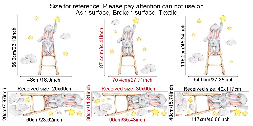 Cartoon Bunny Moon and Stars Wall Stickers for Kids Room Baby Room Decoration Animals Wall Decals Girls Boys Bedroom Wallpaper