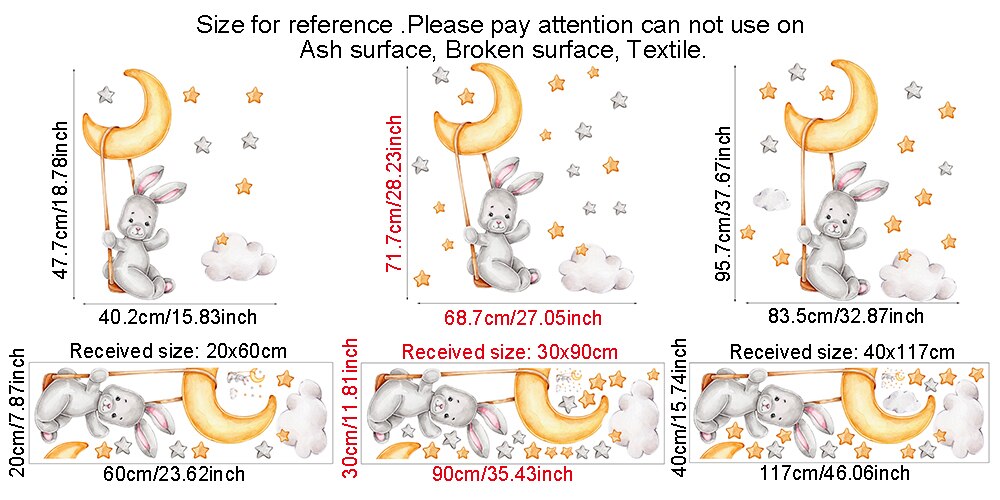 Cartoon Bunny Moon and Stars Wall Stickers for Kids Room Baby Room Decoration Animals Wall Decals Girls Boys Bedroom Wallpaper