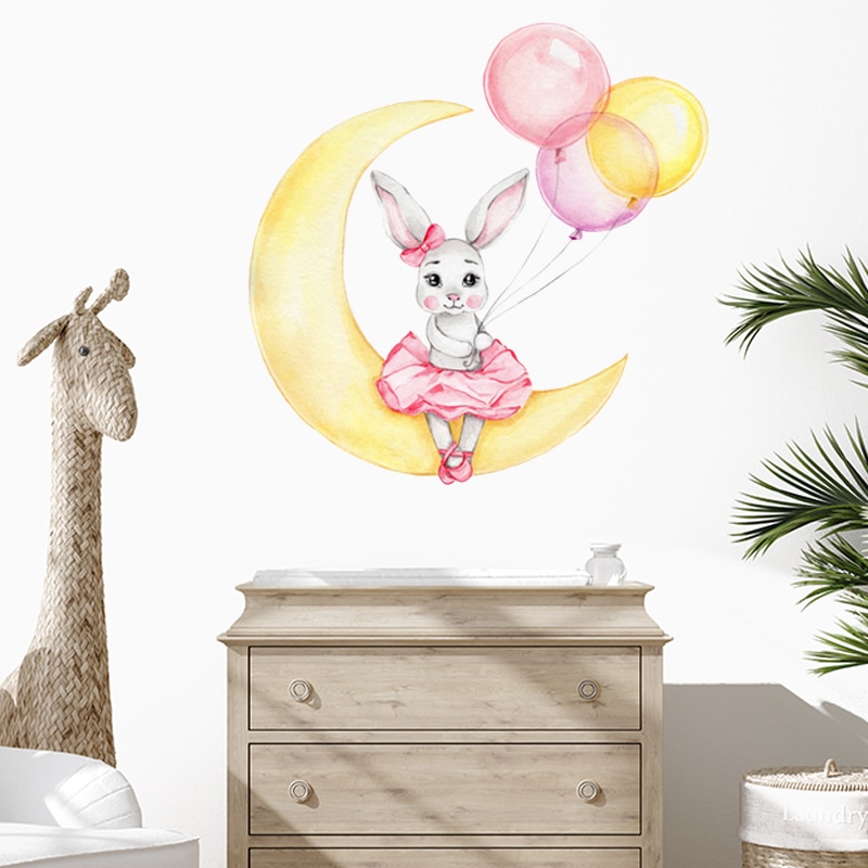 Cartoon Rabbit Moon Stars Wall Stickers For Kids Room Decoration Baby Nursery Bedroom Livingroom Wall Decals Animals House Decor Cartoon Rabbit Moon Stars Wall Stickers For Kids Room Decoration Baby Nursery Bedroom Livingroom Wall Decals Animals House Decor