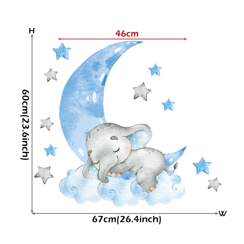 Baby Boy Elephant Sleeping Moon Wall Stickers for Kids Room Baby Nursery Room Decoration Wall Decals Home Decor Cartoon Animal Baby Boy Elephant Sleeping Moon Wall Stickers for Kids Room Baby Nursery Room Decoration Wall Decals Home Decor Cartoon Animal