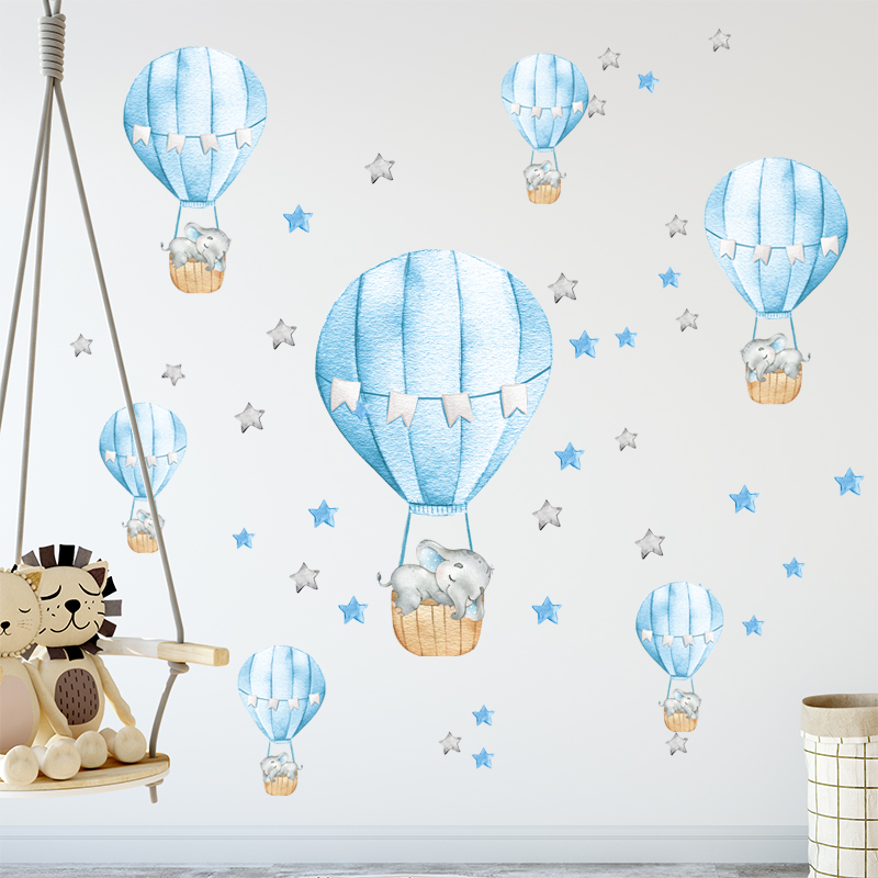 Baby Boy Elephant Sleeping Moon Wall Stickers for Kids Room Baby Nursery Room Decoration Wall Decals Home Decor Cartoon Animal