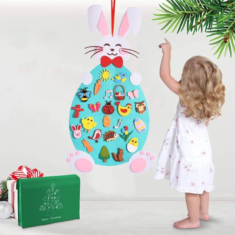 DIY Felt Easter Rabbit Happy Easter Party Decor 2023 Colorful Eggs Party Kids Gifts Pendants Bunny Easter Wall Hanging Oranments