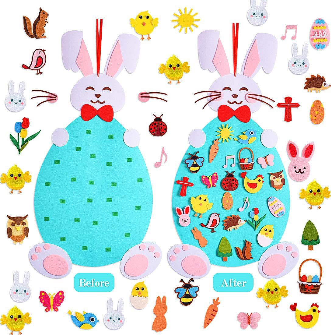 DIY Felt Easter Rabbit Happy Easter Party Decor 2023 Colorful Eggs Party Kids Gifts Pendants Bunny Easter Wall Hanging Oranments