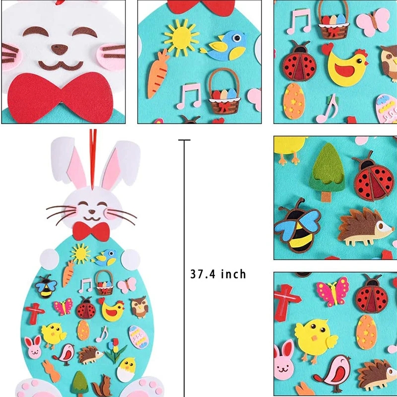 DIY Felt Easter Rabbit Happy Easter Party Decor 2023 Colorful Eggs Party Kids Gifts Pendants Bunny Easter Wall Hanging Oranments