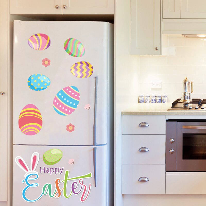 Happy Easter Window Stickers Rabbit Eggs Chick Wall Stickers Easter Decorations for Home 2022 Easter Party Bunny Wall Decals