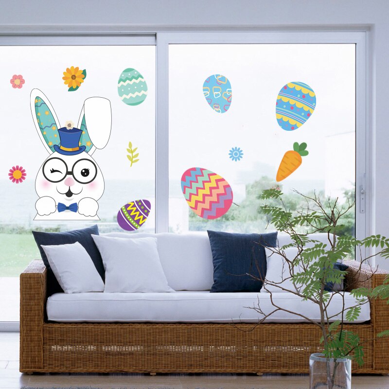 Happy Easter Window Stickers Rabbit Eggs Chick Wall Stickers Easter Decorations for Home 2022 Easter Party Bunny Wall Decals