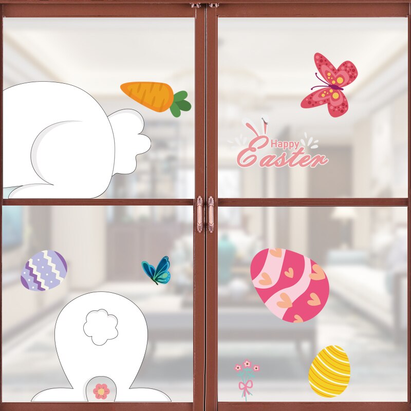 Happy Easter Window Stickers Rabbit Eggs Chick Wall Stickers Easter Decorations for Home 2022 Easter Party Bunny Wall Decals