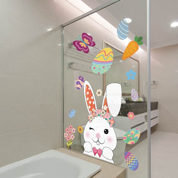 Happy Easter Window Stickers Rabbit Eggs Chick Wall Stickers Easter Decorations for Home 2022 Easter Party Bunny Wall Decals