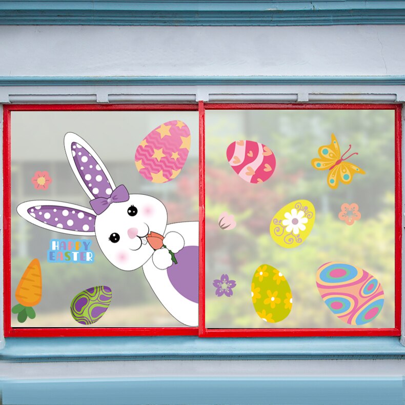 Happy Easter Window Stickers Rabbit Eggs Chick Wall Stickers Easter Decorations for Home 2022 Easter Party Bunny Wall Decals