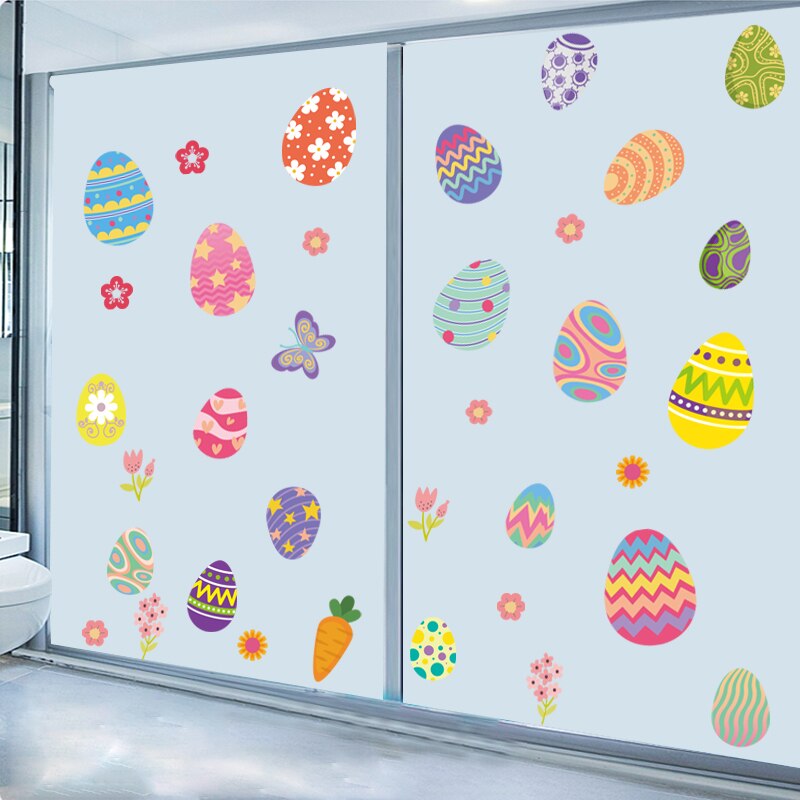Happy Easter Window Stickers Rabbit Eggs Chick Wall Stickers Easter Decorations for Home 2022 Easter Party Bunny Wall Decals