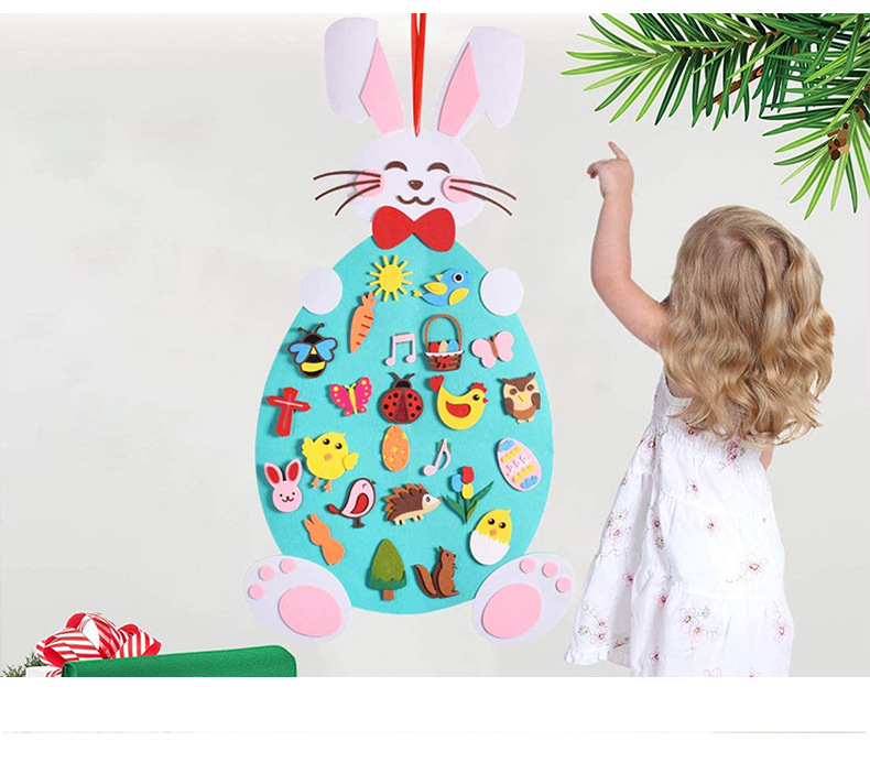 Easter Felt Rabbit Colorful Eggs Chick Creative Puzzle Wall Sticker Holiday Hanging Pendant 2023 Happy Easter Day Party Decor
