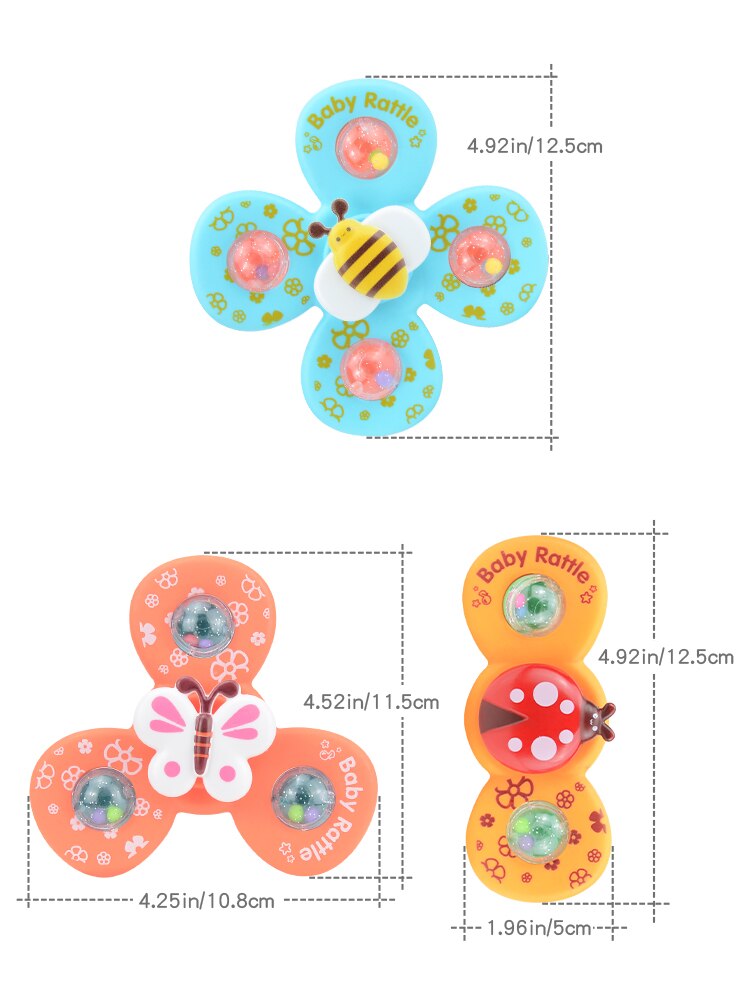 Suction Toys for Baby, Suction Cup Spinner Toy, 3 Pieces Baby Bath Toys Cartoon Animal Spinning Top Girls Boys Toys with Rustlin
