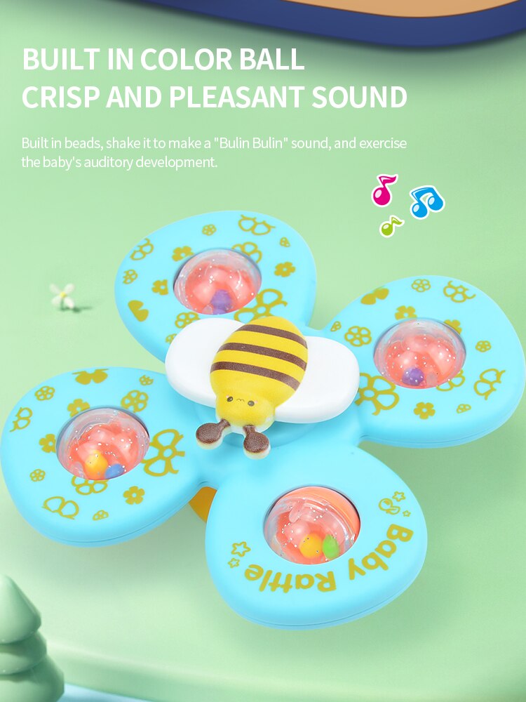 Suction Toys for Baby, Suction Cup Spinner Toy, 3 Pieces Baby Bath Toys Cartoon Animal Spinning Top Girls Boys Toys with Rustlin