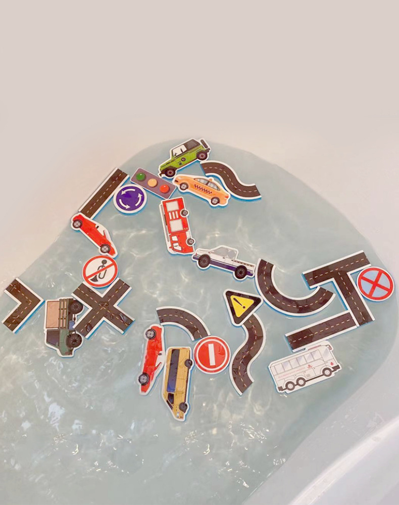 23 Pieces Children Baby Baby Bath Bath Water Toy City Traffic Car Road Rail Puzzle