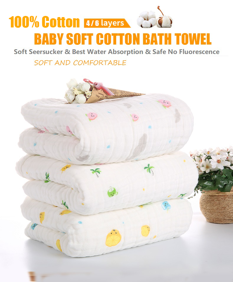 Baby Bath Towel Boy Girl 100% Cotton Baby Towel Blanket For Newborn Baby Bathrobe 6 Layers Gauze Washcloth Infant Swaddle