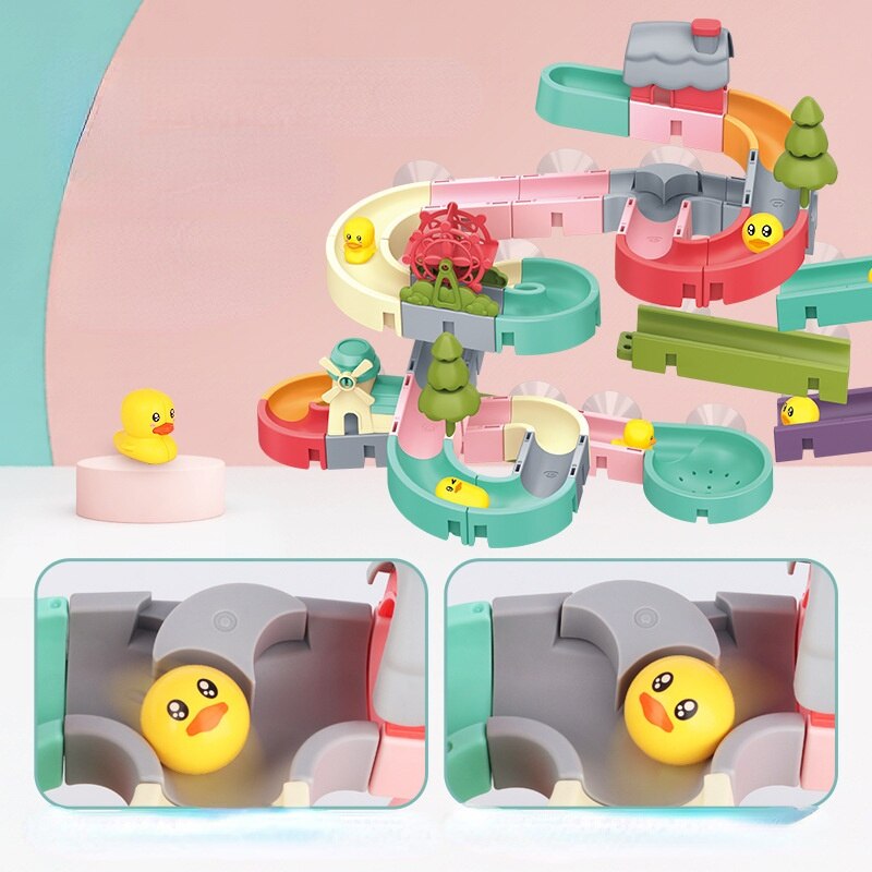 Baby Bath Toys DIY Slide Tracks Pipeline Yellow Ducks Bathroom Bathtub Play Rainbow Shower Water Educational Toys For Children