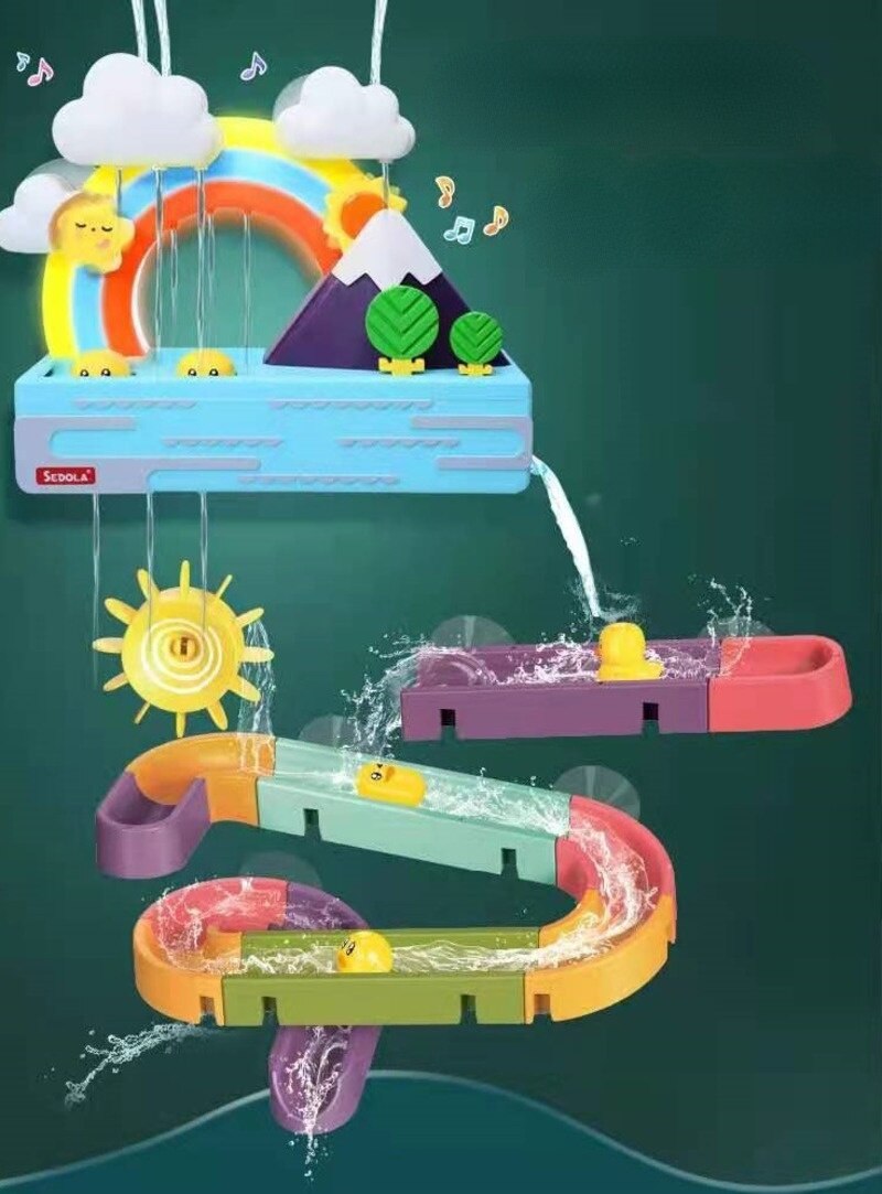 Baby Bath Toys DIY Slide Tracks Pipeline Yellow Ducks Bathroom Bathtub Play Rainbow Shower Water Educational Toys For Children