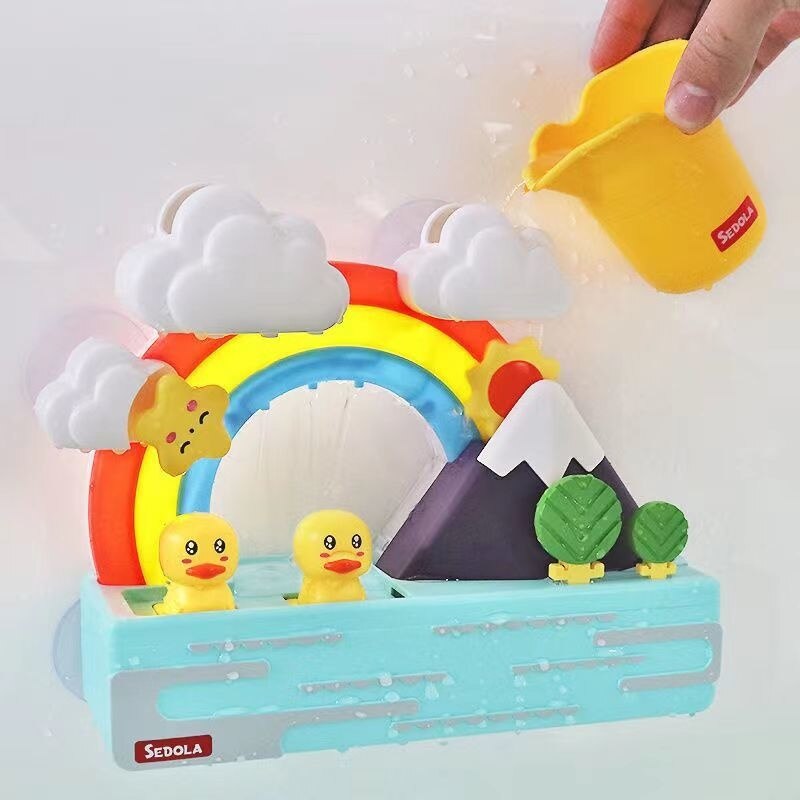 Baby Bath Toys DIY Slide Tracks Pipeline Yellow Ducks Bathroom Bathtub Play Rainbow Shower Water Educational Toys For Children