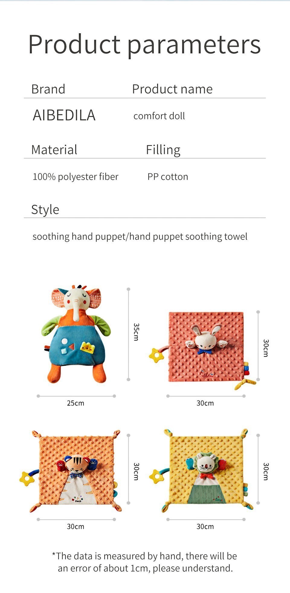 AIBEDILA Newborn Baby Sleeping Dolls Appease Towel Comfort Towel Hand Puppet Toy Sleep Artifact Can Bite Doll to Comfort Doll