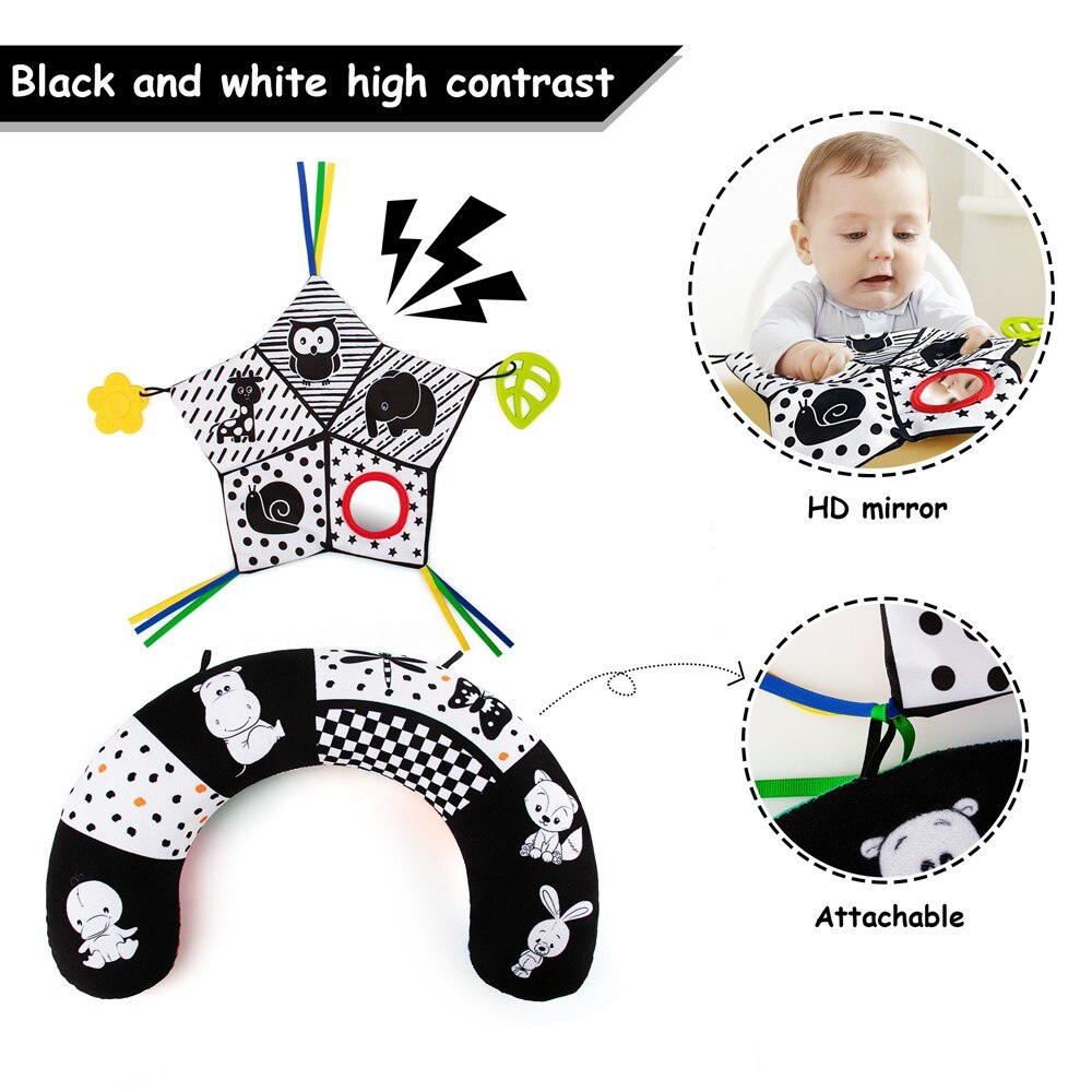 teytoy Tummy Time Pillow Toy, Black and White High Contrast Baby Toy with Mirror, Montessori Sensory Toy for Infant Toddler teytoy Tummy Time Pillow Toy, Black and White High Contrast Baby Toy with Mirror, Montessori Sensory Toy for Infant Toddler