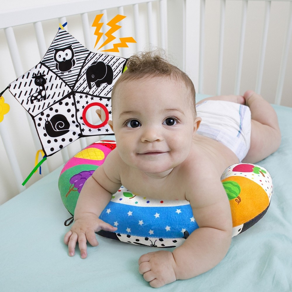 teytoy Tummy Time Pillow Toy, Black and White High Contrast Baby Toy with Mirror, Montessori Sensory Toy for Infant Toddler teytoy Tummy Time Pillow Toy, Black and White High Contrast Baby Toy with Mirror, Montessori Sensory Toy for Infant Toddler
