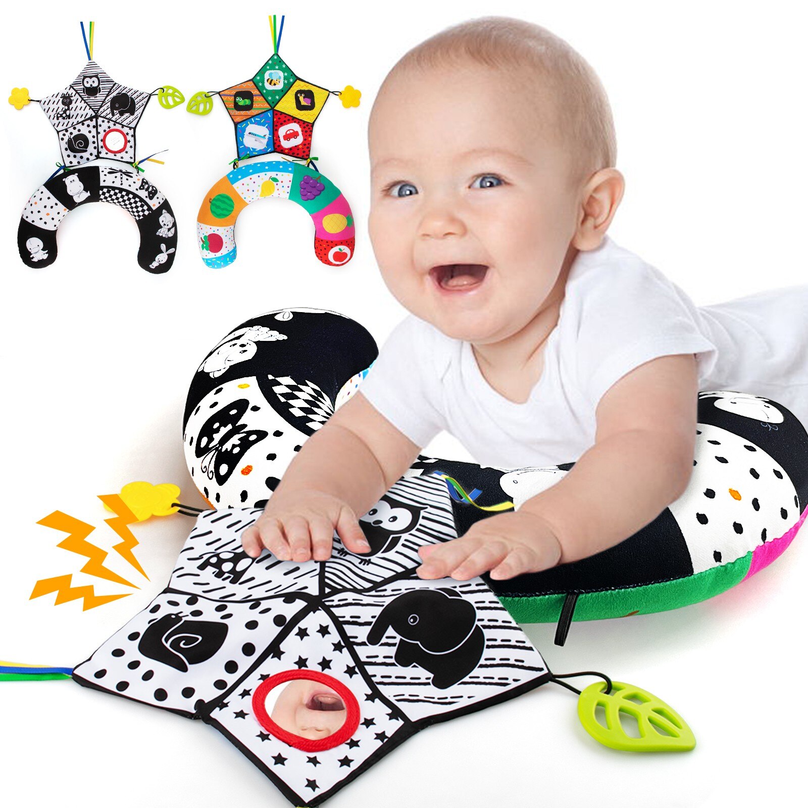 teytoy Tummy Time Pillow Toy, Black and White High Contrast Baby Toy with Mirror, Montessori Sensory Toy for Infant Toddler teytoy Tummy Time Pillow Toy, Black and White High Contrast Baby Toy with Mirror, Montessori Sensory Toy for Infant Toddler